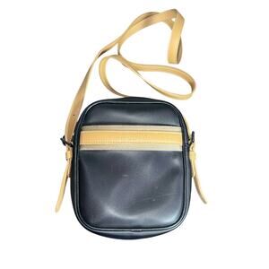 Longchamp Vintage Crossbody Bag Black Tan Leather Trim made in France rare color